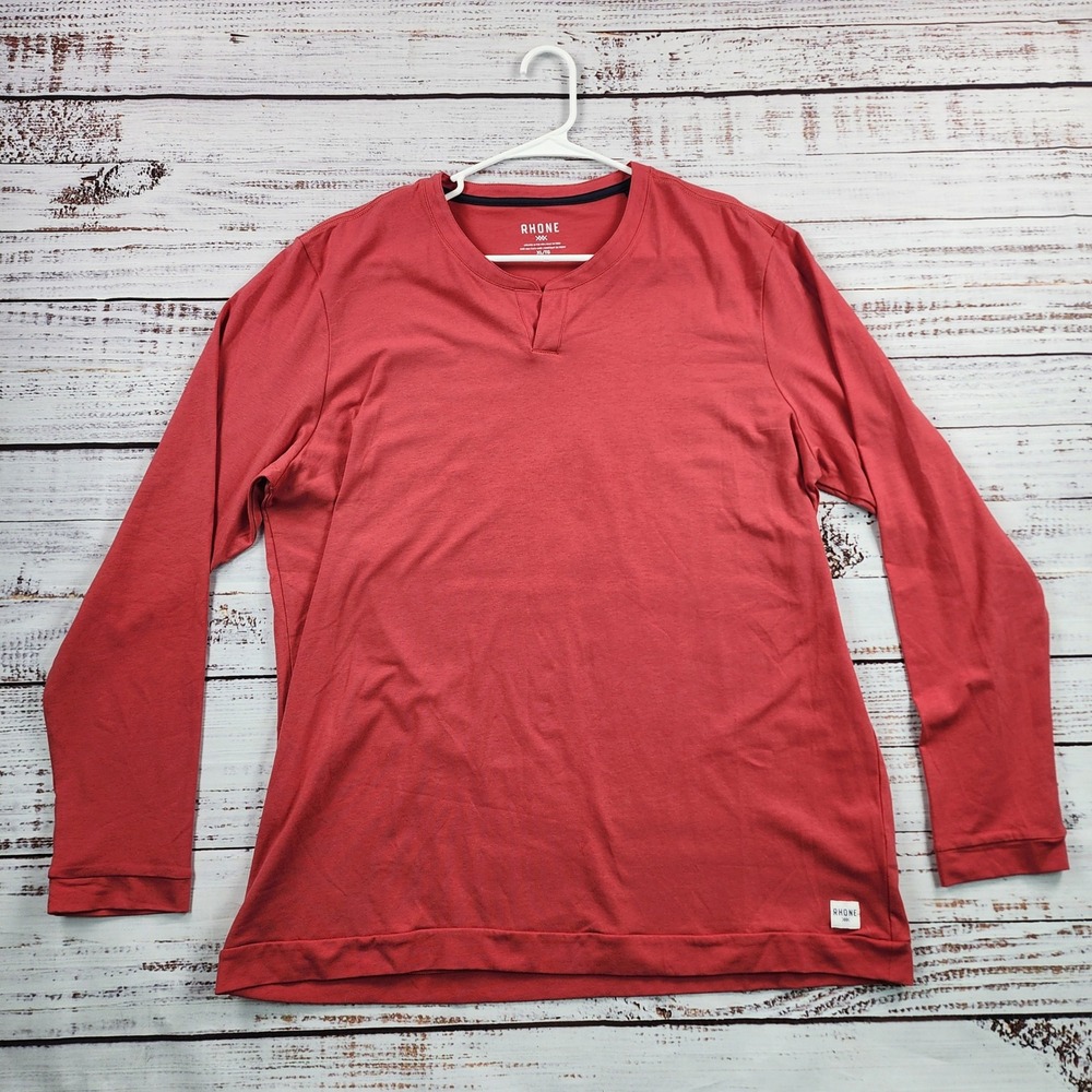 Rhone Element Lounge Henley Shirt Mens XL Long Sleeve Red Split Neck 100887